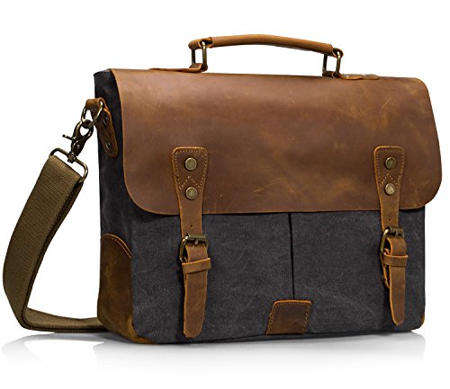 Estarer Canvas Leder Umhängetasche Vintage Laptop...